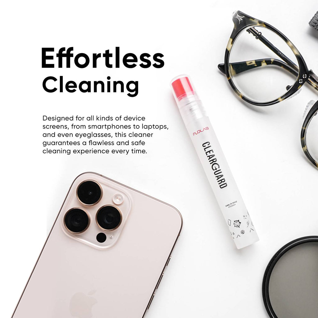 FLOLAB Clear Guard Screen Cleaner 10ml 3 packs - Easy to Clean, Portable, Ultra Soft Microfiber Cloth