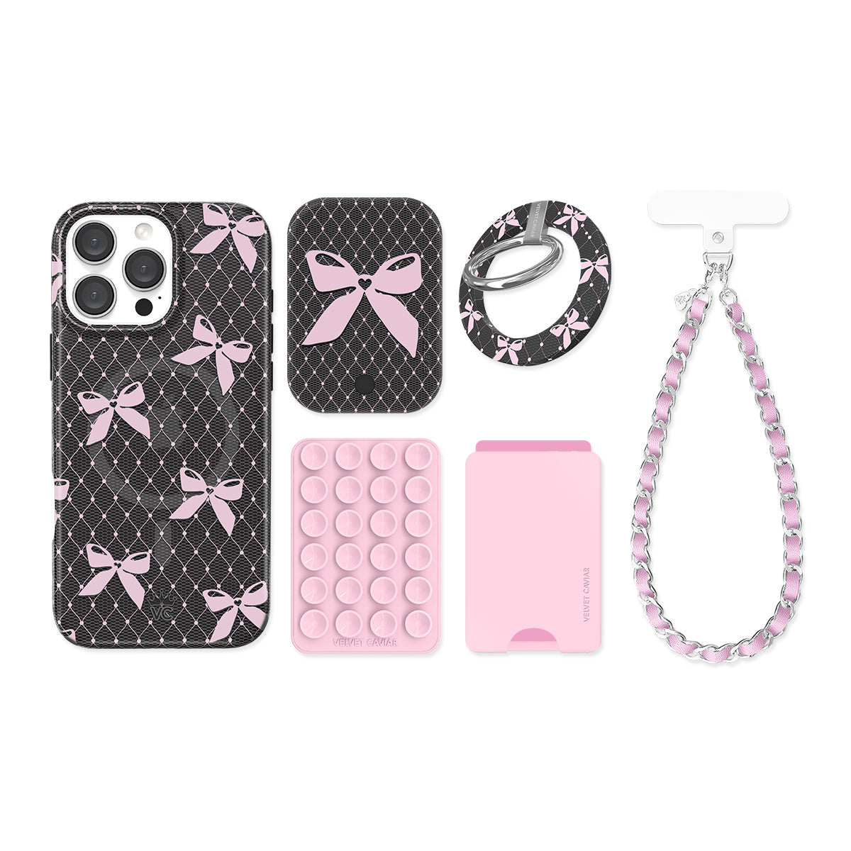 Lacy Pink Bows iPhone Bundle Set