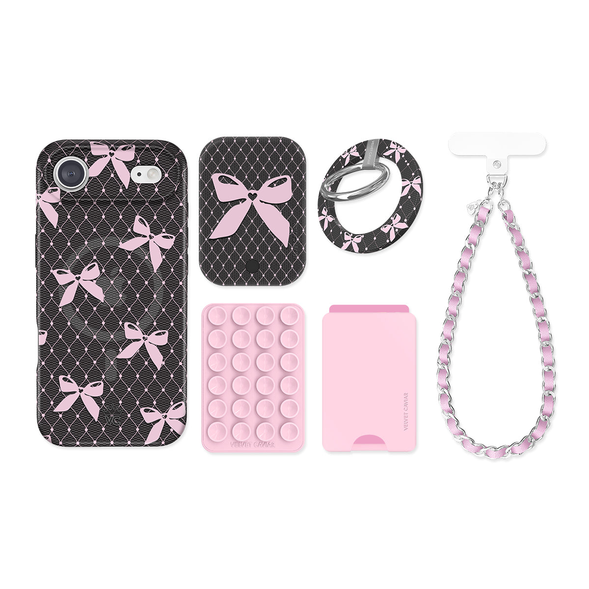 Lacy Pink Bows iPhone Bundle Set